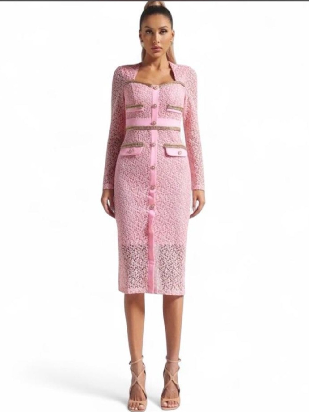 NWT Bella Barnett Elegant Pink Long Sleeve Dress. Size M. New w tags in Box! - Picture 6 of 12